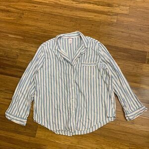 Victoria's Secret Top Womens Large Pink Blue Pajama Striped Button‎ Down Sleep